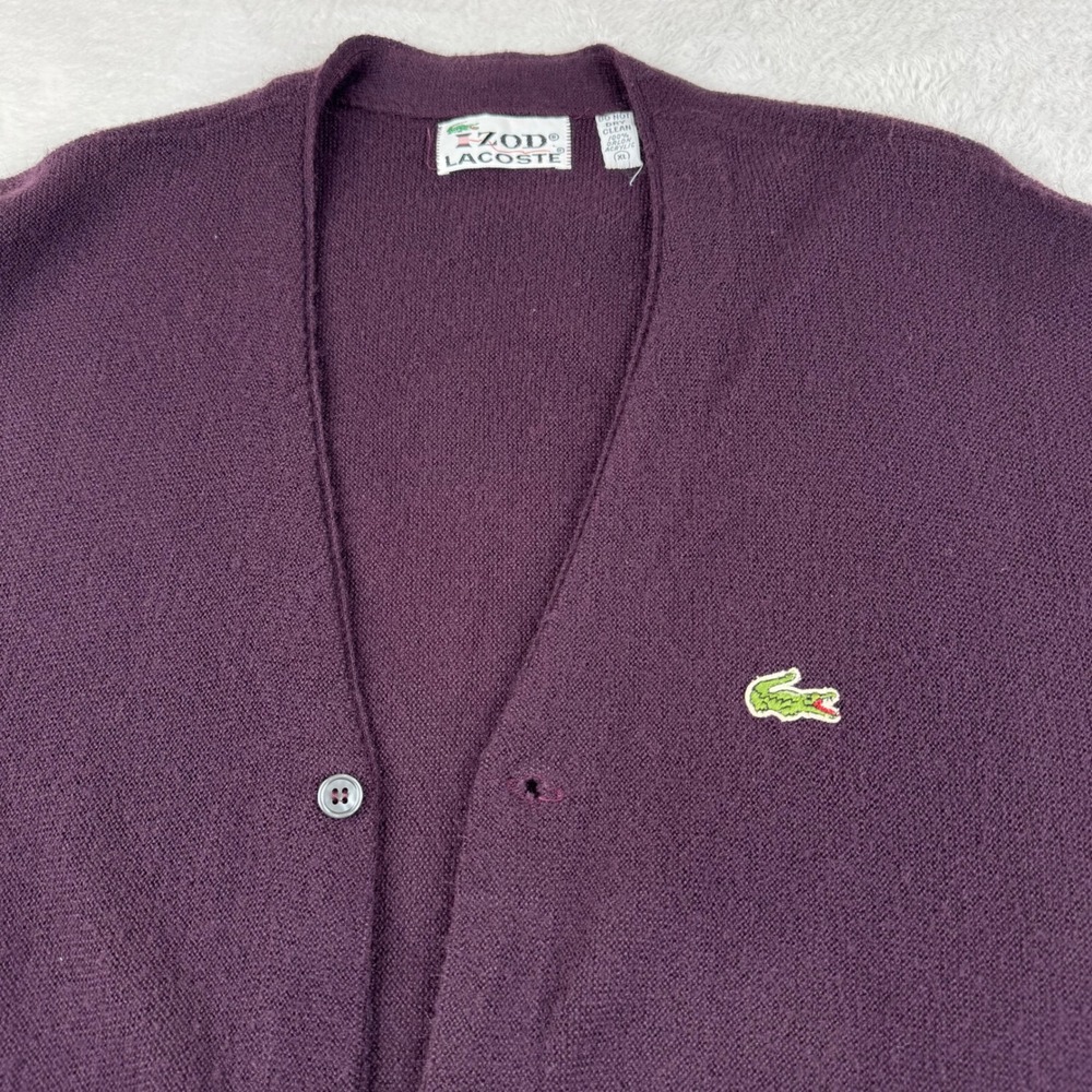 Vintage Izod Lacoste Cardigan Sweater Mens XL Purple 70s 80s ILGWU Orlon Acrylic